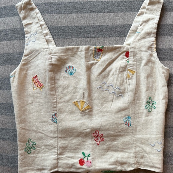 Emroidered GAP Linen Blend Crop Top • Sz S - Picture 4 of 6